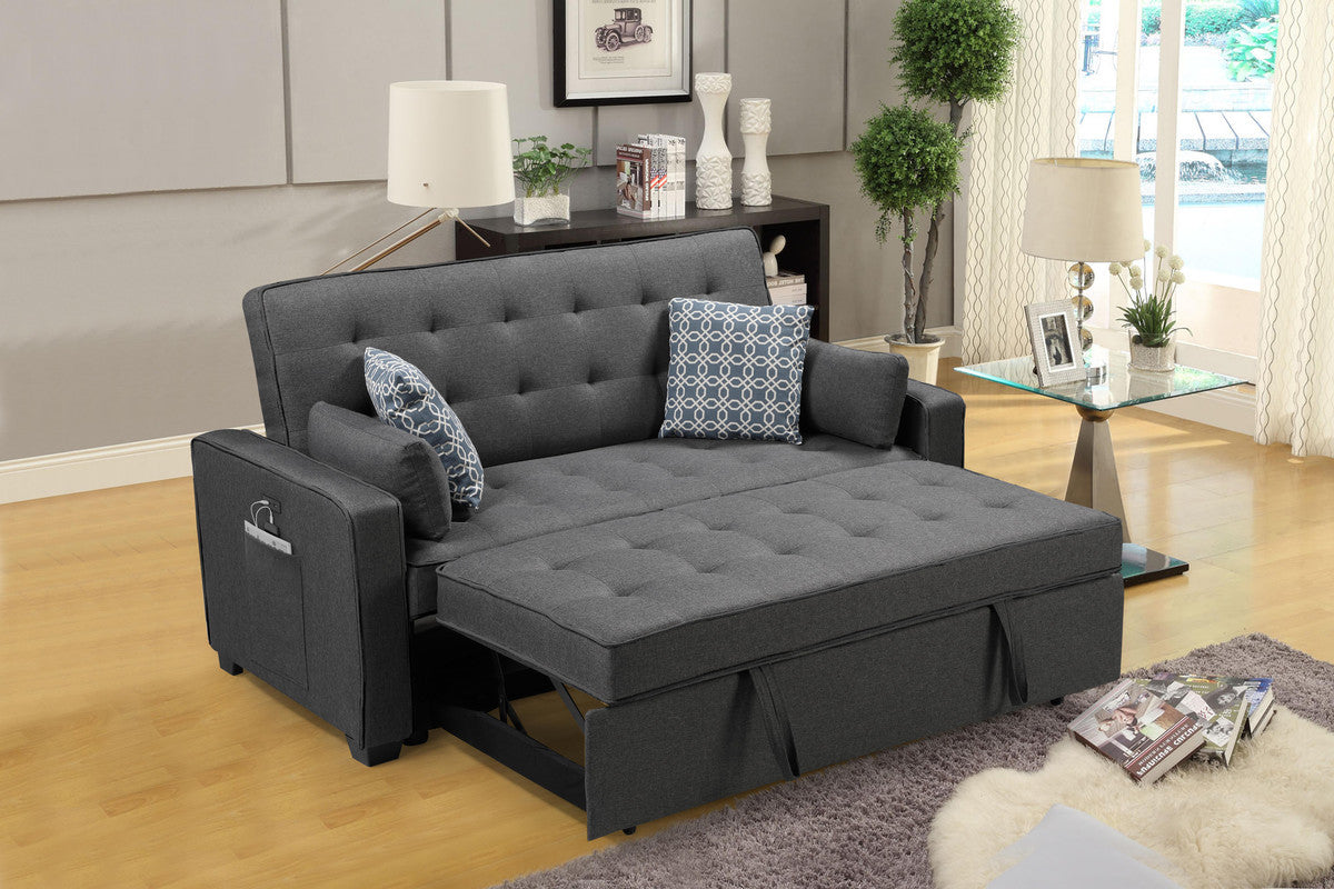 William 75" Modern Gray Fabric Sleeper Sofa With 2 Usb Charging Ports And 4 Accent Pillows Gray Linen