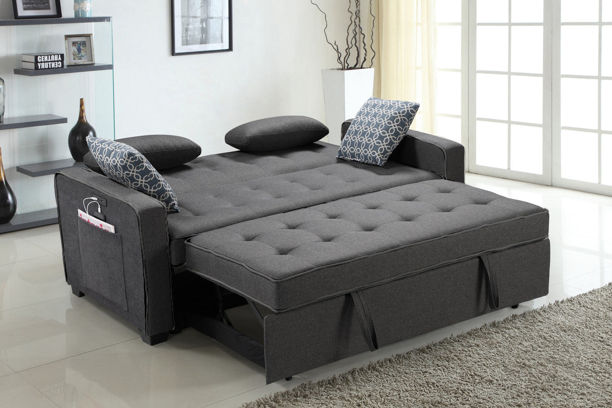 William 75" Modern Gray Fabric Sleeper Sofa With 2 Usb Charging Ports And 4 Accent Pillows Gray Linen