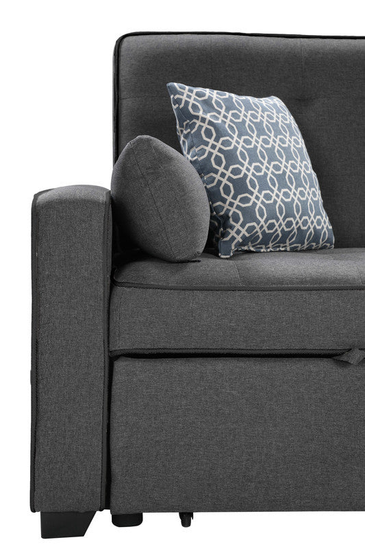 William 75" Modern Gray Fabric Sleeper Sofa With 2 Usb Charging Ports And 4 Accent Pillows Gray Linen