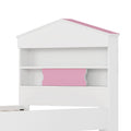 Twin Size House Shaped Wooden Bed With Storage Shelf On The Headboard, Built In Two Storage Drawers, Pink Pink White Wood