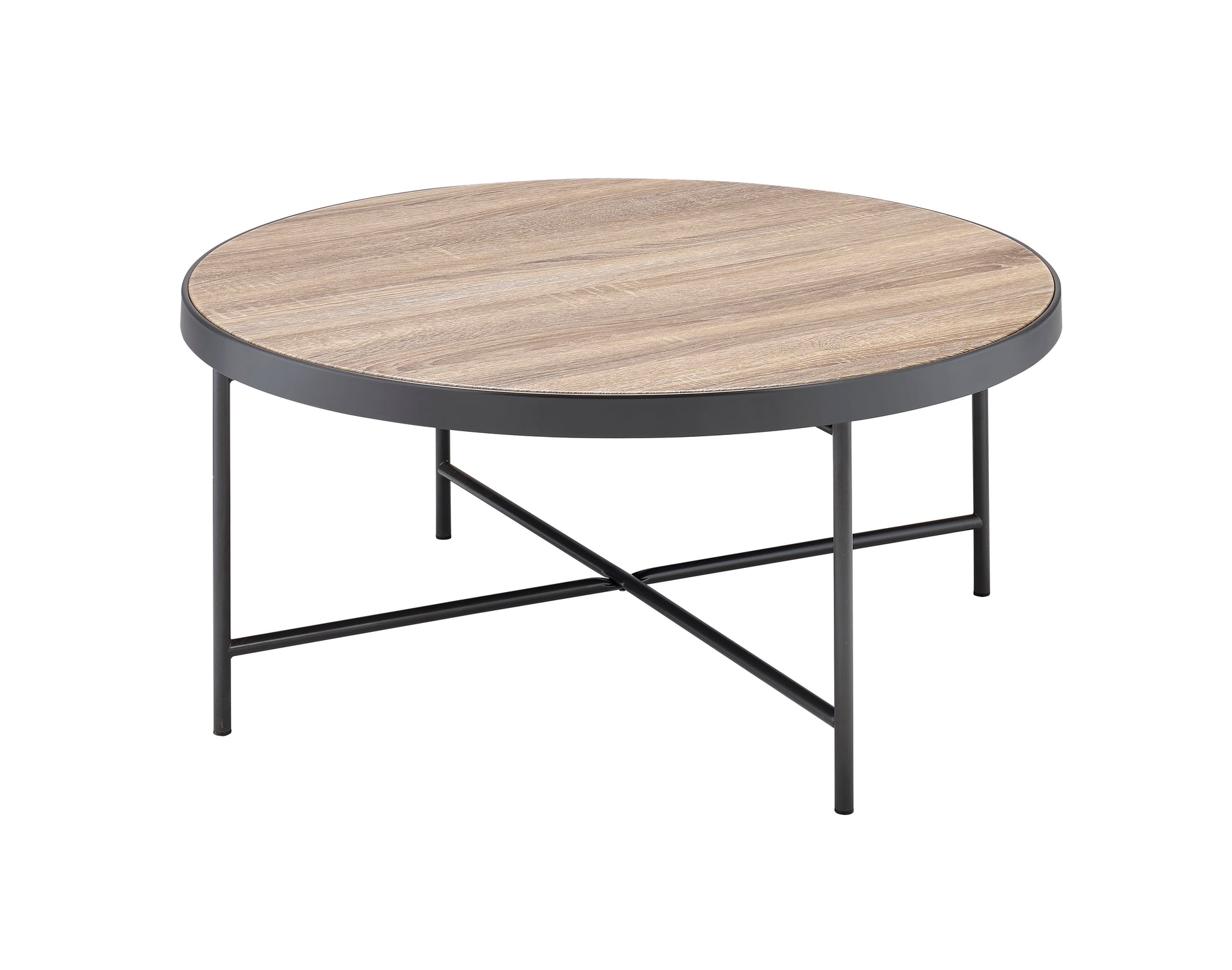 Bage Weathered Gray Oak & Metal Finish Coffee Table Oak Metal,Synthetic Wood