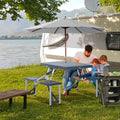 Outsunny Folding Picnic Table With Seats And Umbrella Hole, Portable Camping Chairs Set, 4 Seat, Aluminum Frame, Dark Gray Dark Grey Aluminum