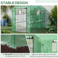 Outsunny 7' X 5' X 6' Walk In Greenhouse With Mesh Door And Windows, 18 Shelf Hot House With Trellis, Plant Labels, Uv Protective For Growing Flowers, Herbs, Vegetables, Saplings, Green Green Steel