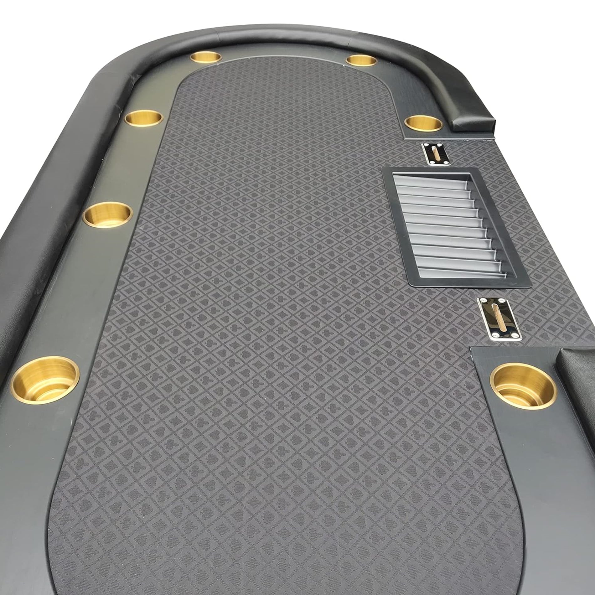 Ino Design 96" Poker Table Elite Oval Dark Knight With Black Waterproof Felt Plastic Chip Tray Steel Drop Box Black Primary Living Space Modern Wood Stainless Steel