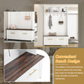 Versatile 4 In 1 Hall Tree With 6 Golden Hooks, Brown Wood Grain Bench With Multiple Storage Space, Entryway Coat Rack With 2 Drawers For Living Room, Hallway, White, 47.2''W*76.6''H White Primary