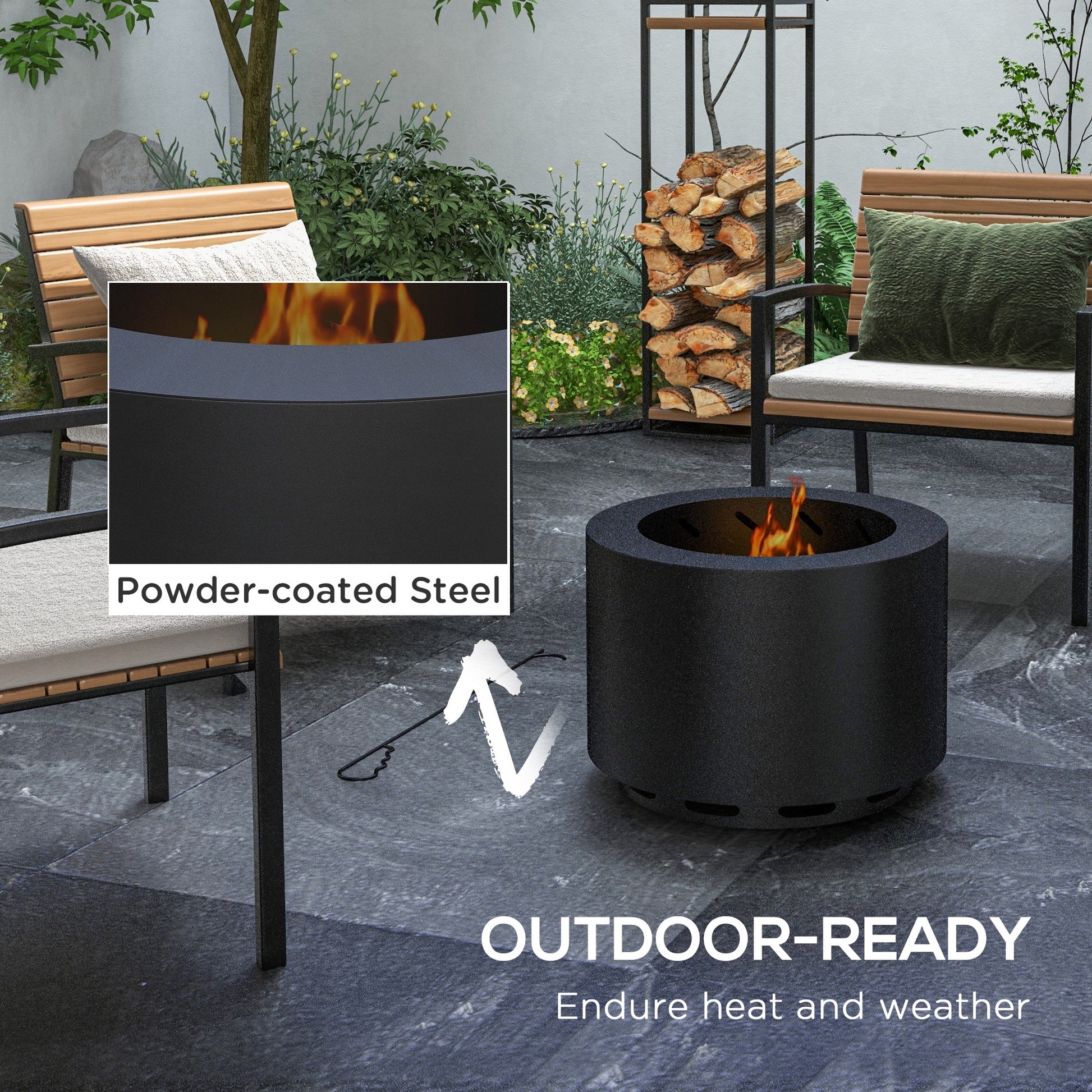 Outsunny Smokeless Fire Pit, 19" Portable Wood Burning Firepit With Poker, Low Smoke Camping Bonfire Stove For Backyard Patio Picnic, Stainless Steel, Black Black Steel
