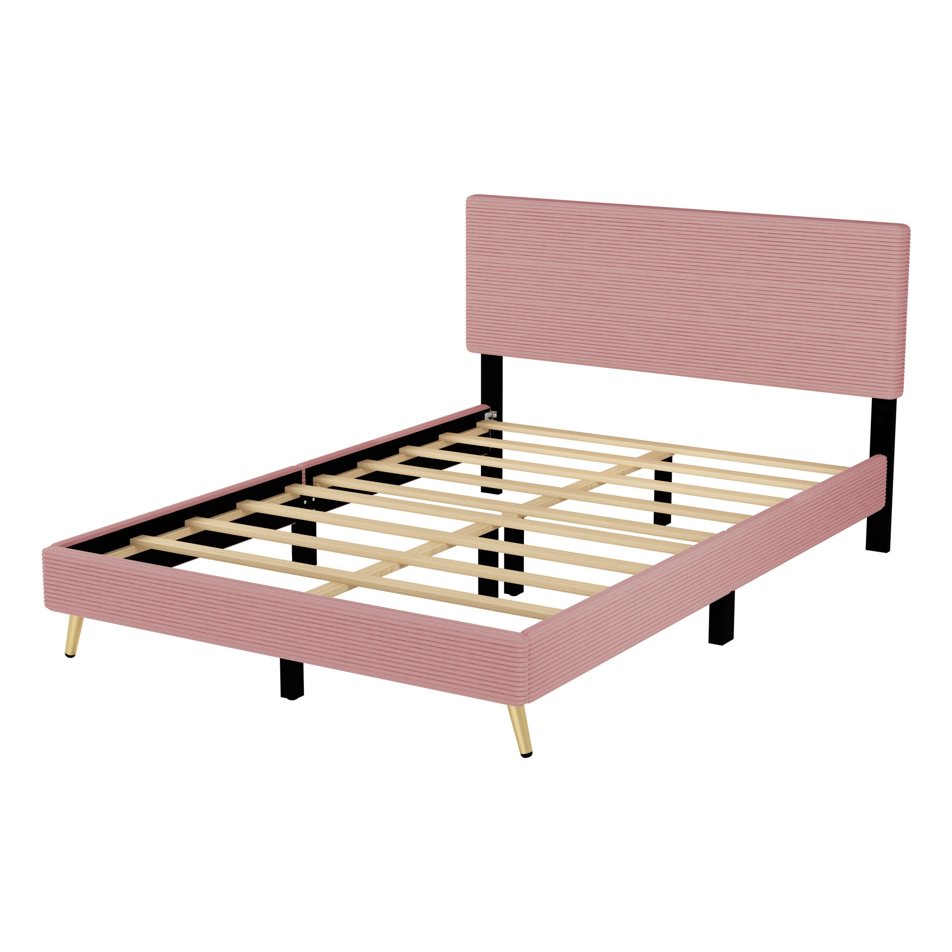 4 Pieces Bedroom Sets Queen Size Upholstered Bed Frame With Modern Corduroy Storage Ottoman And Nightstands,Pink Queen Pink 4 Piece Set Wood