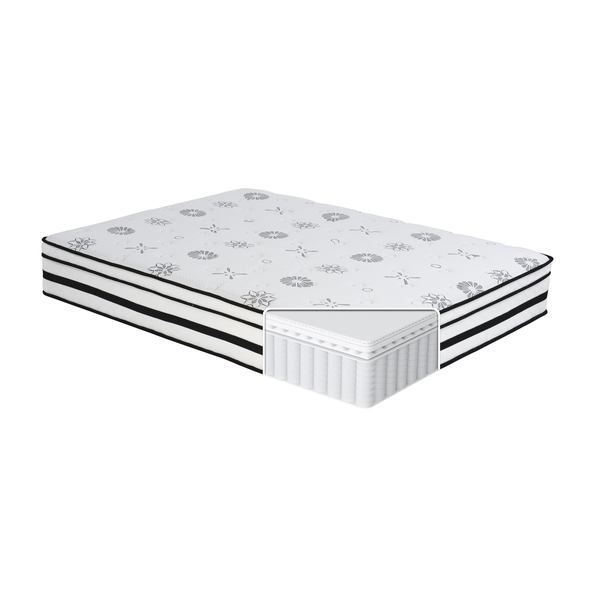 12 Inch California King Mattress Highlyquilted Cover Hybrid Mattress, White, Plush Foam Mattress In A Box, Luxury Comfort Mattress White Bedroom Foam Spring California King