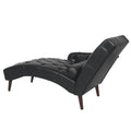 Chaise Lounge Arm Chair Indoor With Pillow And Solid Wood Legs, Leisure Accent Soft Chair With Tufted Back And Arm,Upholstered Chaise Couch Chair For Living Room, Bedroom,Black Pu Black Pu