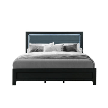 Carlos Black Queen Bed With Led Black Solid Wood Mdf