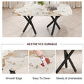 A Modern Minimalist Rectangular Dining Table With A 0.39 Inch Imitation Marble Tabletop And Black Metal Legs, Used In The Kitchen, Dining Room, Living Room, Conference Room, And Banquet Hall, F 1538 Black Glass