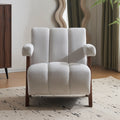 Mid Century Modern Accent Chair With Solid Wood Frame, Upholstered Living Room Chairs With Thick Cushion, Comfy Tufted Arm Chair For Bedroom, Living Room, Velvet, Ivory Ivory White Velvet