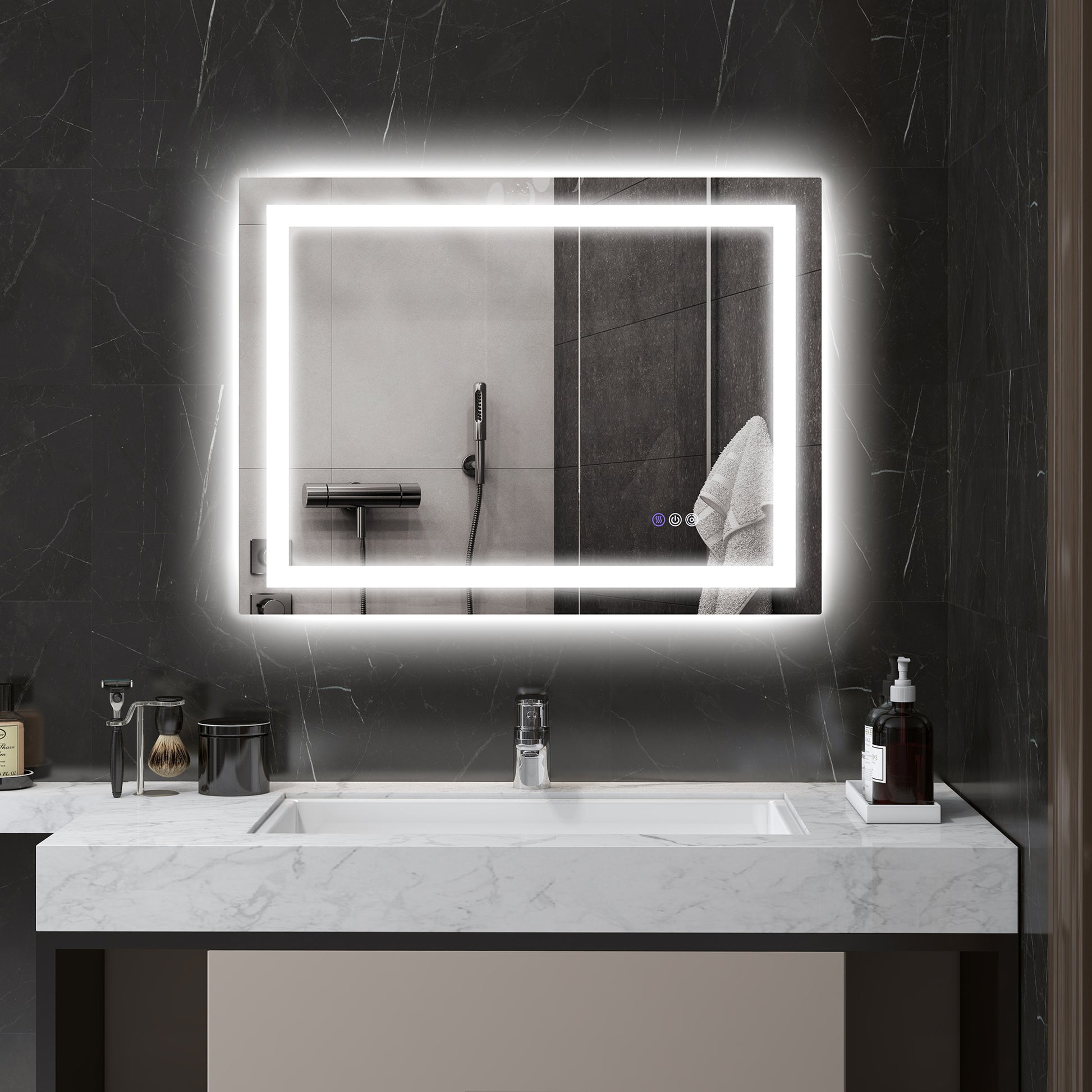 Homcom Led Bathroom Mirror With Lights, 32" X 24" Backlit Front Lit Led Mirror For Bathroom, Anti Fog, Memory, Infinite Color Temperature, Wall Mounted Dimmable Vanity Mirror, Horizontal Vertical Clear Glass