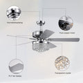 52Inch Crystal Ceiling Fan With Lights, 5 Wood Bladesmodern Fandelier Ceiling Fan With Noiseless Motor, Chandelier Fan With Remote For Bedroom,Living Room Chrome3*G9 Bulb Chrome American Design,American Traditional,Antique,Farmhouse,Industrial Plywood