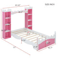 Castle Shaped Wooden Bed With Storage Shelf, Dreamy Twin Size Platform Bed For Kids Bedroom, Pink White Expected Arrival Time:8.14 Twin Pink White Wood