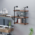 Homcom 3 Tier Industrial Pipe Shelves, Floating Wall Mounted Bookshelf, Metal Frame Display Rack For Living Room Or Bedroom, Rustic Brown Brown Mdf