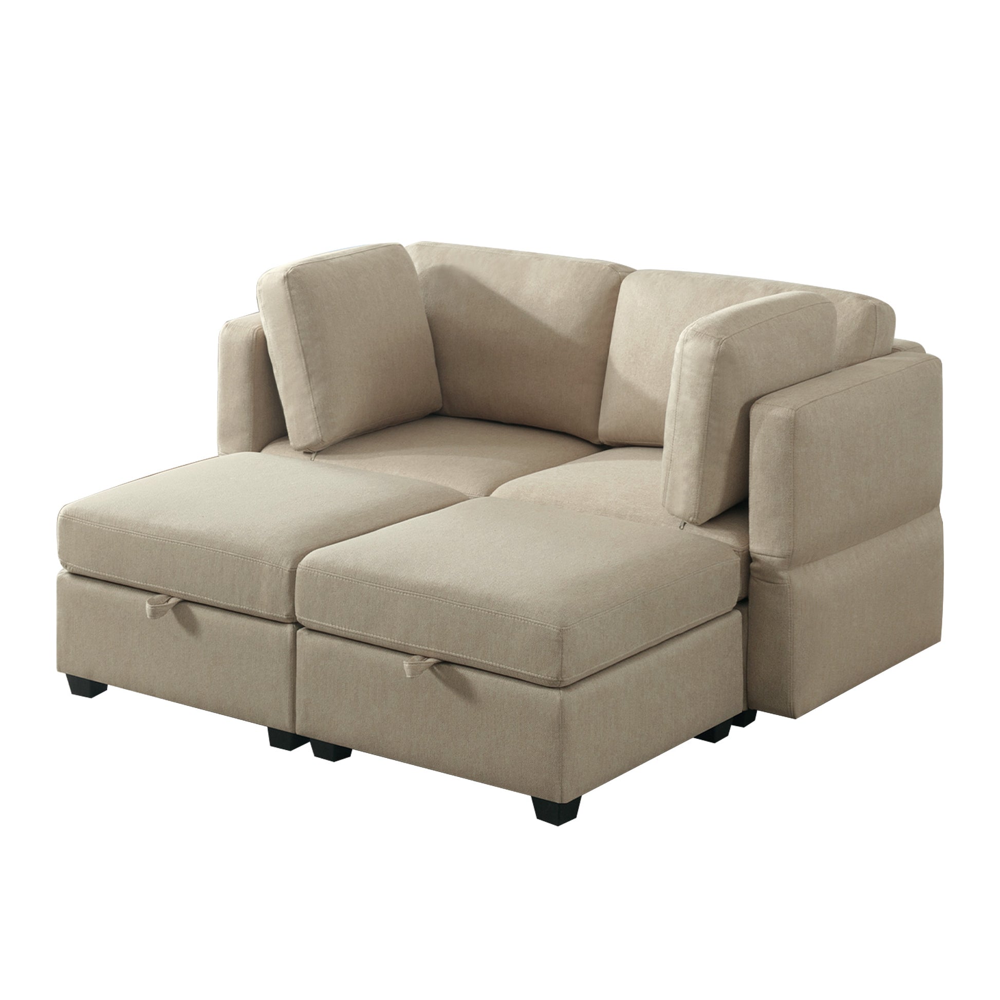 Modular Sectional 2 Seater Sofa With 2 Ottomanssleeper Sofa Bed Modular Sofa With Chaiseadjustable Arms And Backs Beige Beige Polyester 2 Seat