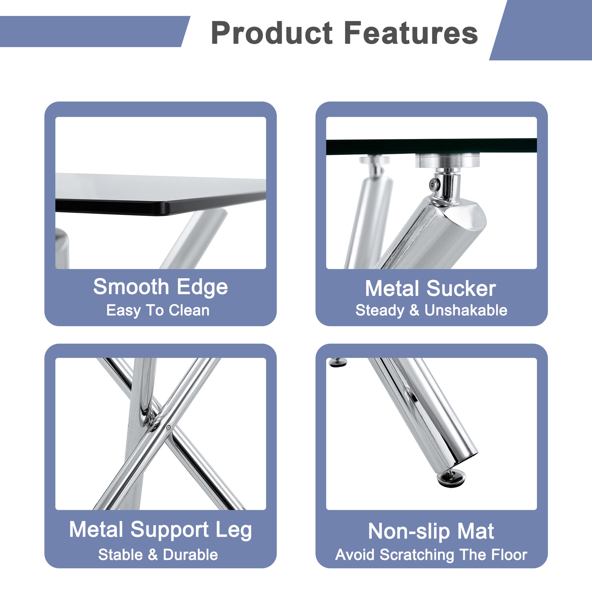 Table And Chair Set.Large Minimalist Rectangular Glass Dining Table For 6 8 With 0.39" Tempered Glass Tabletop And Silver Chrome Metal Legs.Paried With Comfortable Chairs With Pu Seats And Metal Legs. Silver Seats 8 Glass Metal