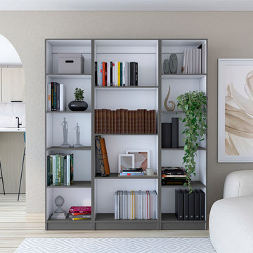 Davie 3 Piece Home Bookcase Set, 60" Wide With 14 Shelvesliving Room Set Set Matt Gray White Freestanding 5 Or More Shelves Multicolor Modern Particle Board