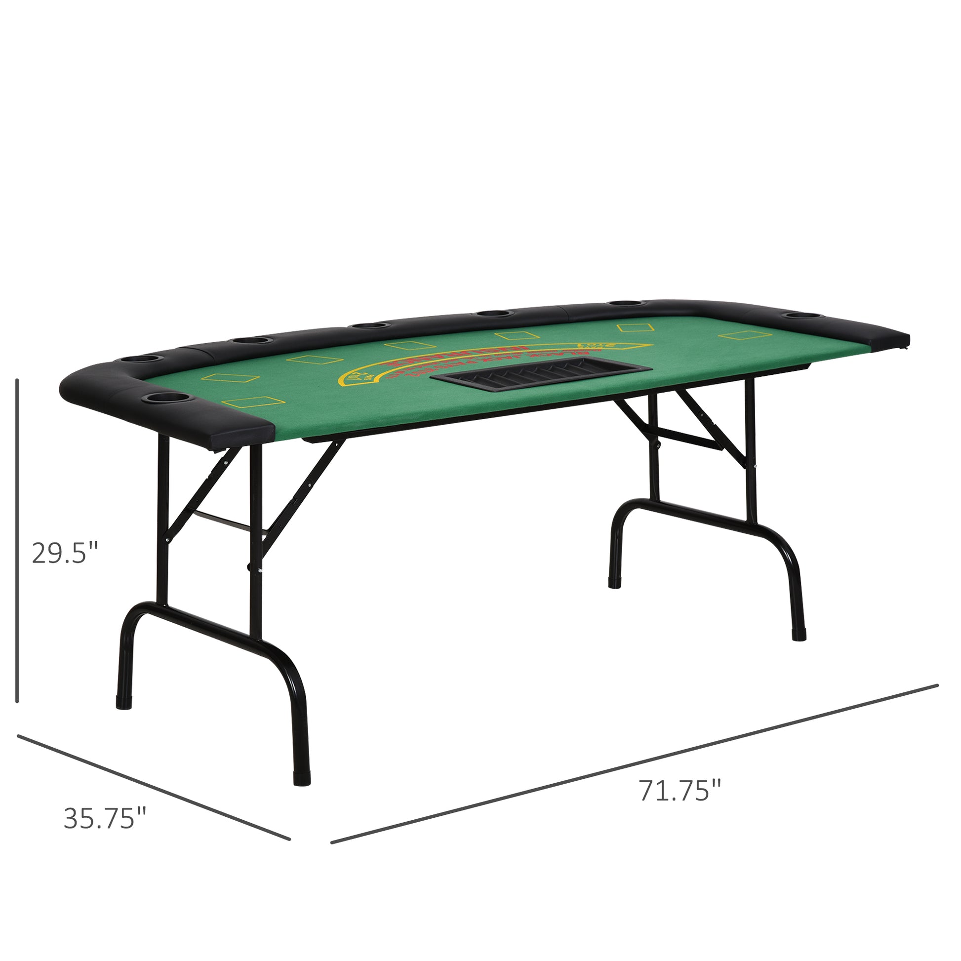 Soozier Poker Table Foldable, 72" Blackjack Table For 7 Players With Chip & Cup Holder, Green Felt Green Mdf Steel