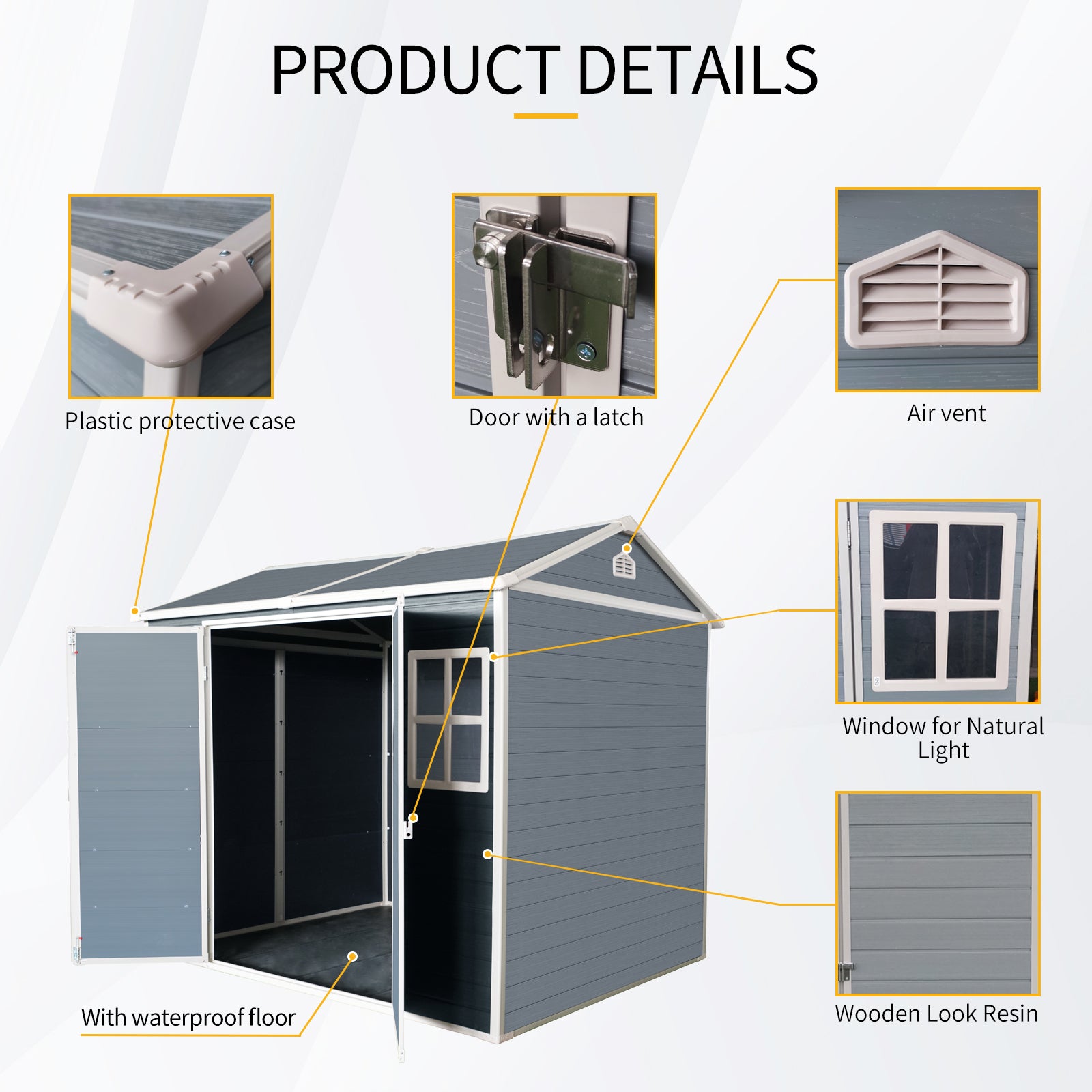 6X8Ft Resin Outdoor Storage Shed Waterproof Shed With Floor & Two Windows & Lockable Door, Tool Shed For Garden, Patio, Backyard,Gray Grey Polypropylene