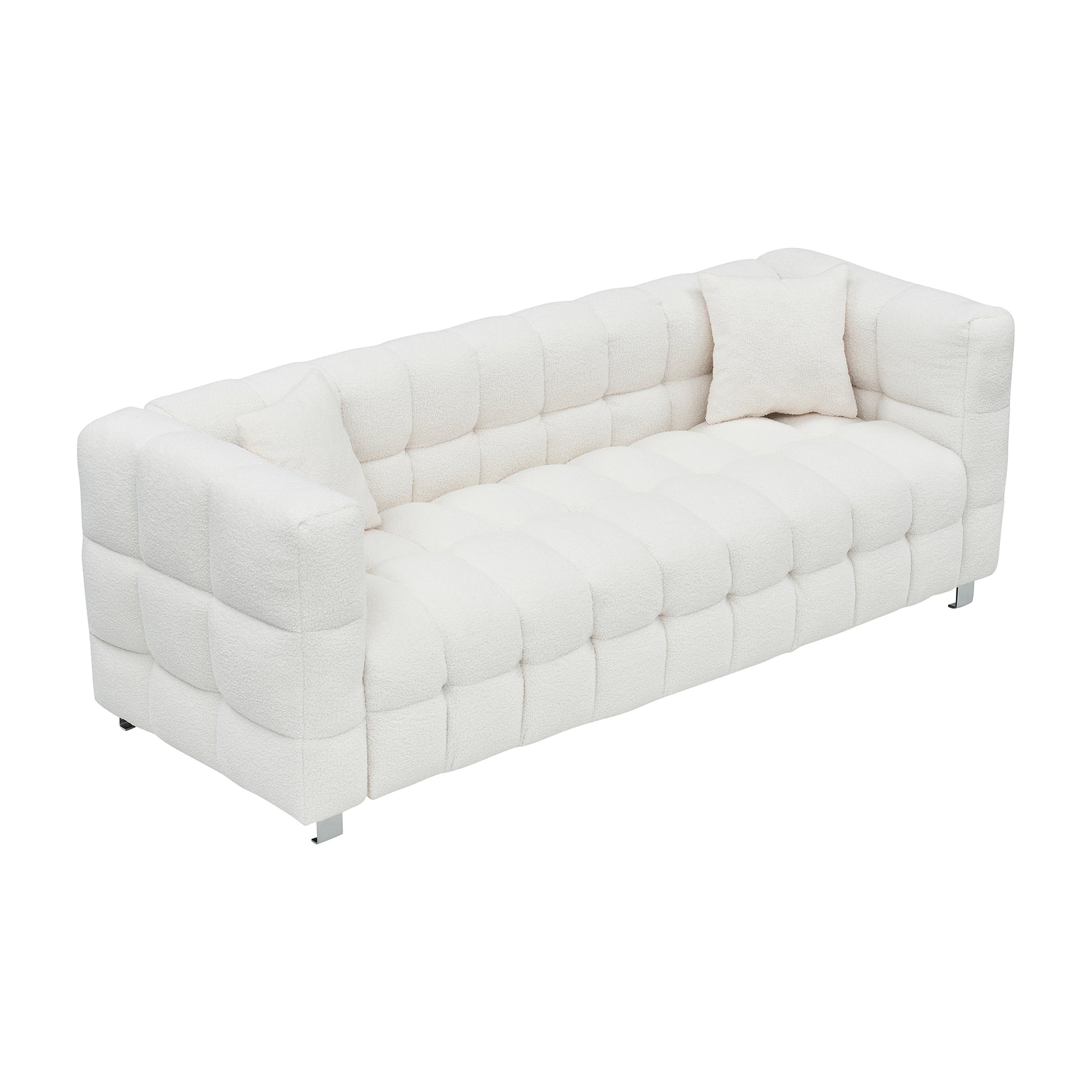 Beige White And Teddy Plush Sofa 80 Inch Discharge In Living Room Bedroom With Two Throw Pillows Hardware Foot Support Beige Polyester Blend 3 Seat