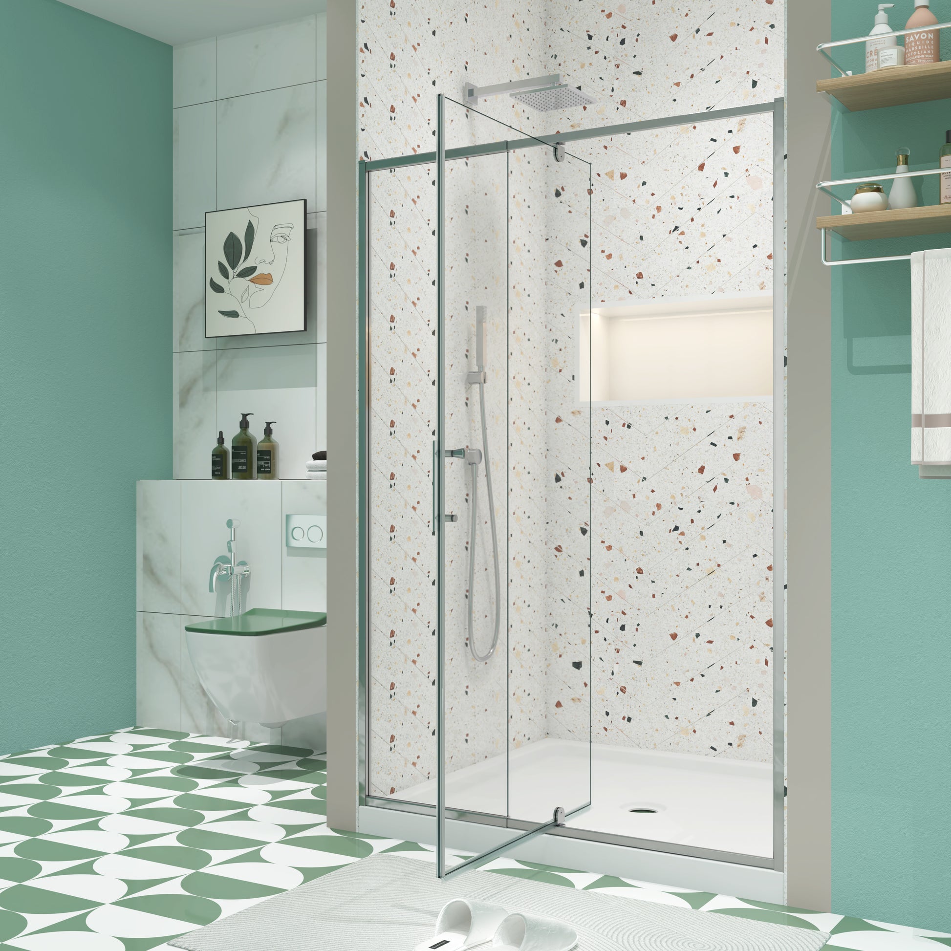 38 42" W X 71" H Piovt Swing Glass Shower Door,Pivot Frame Sliding Shower Door With 1 4" 6Mm Clear Sgcc Tempered Glass,Chrome Finish Shower Doors,Reversible Installation Chrome Bathroom Aluminium Alloy