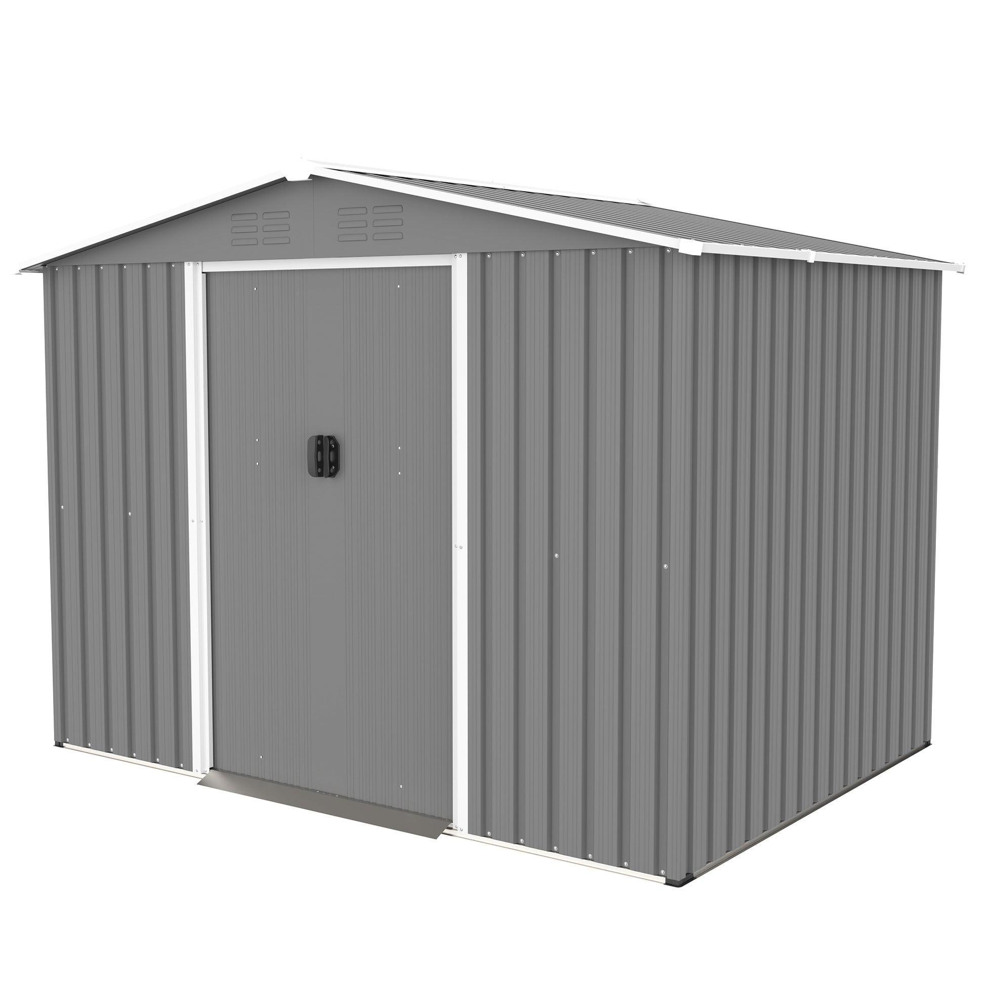 8X6 Ft Outdoor Tool Storage Shed With Metal Foundation & Lockable Doors, All Weather Metal Sheds For Garden, Patio, Backyard, Lawn, Gray Gray Metal