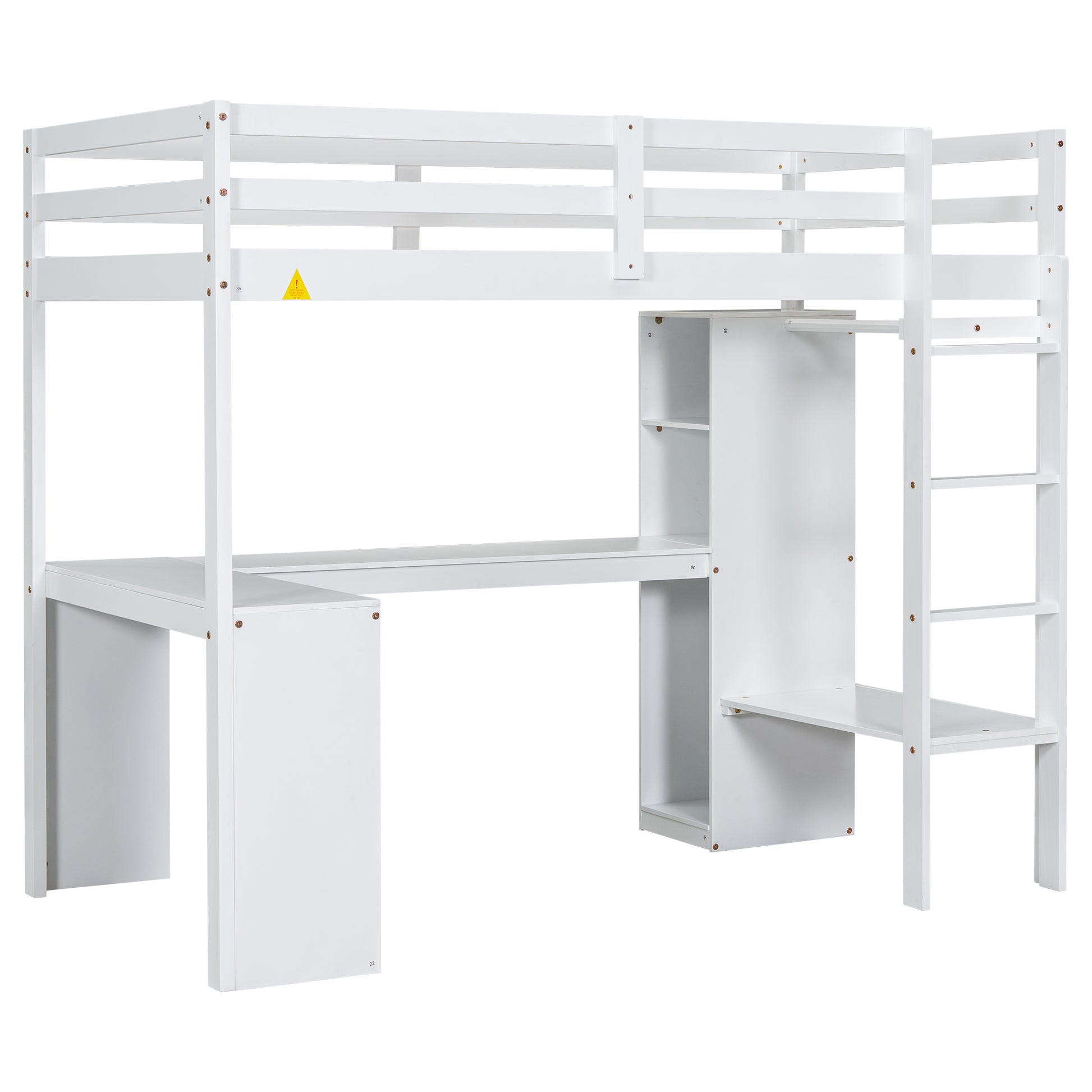 Twin Size Loft Bed With L Shaped Desk, Wardrobe And Storage Shelves, White Box Spring Not Required Twin White Wood Bedroom Solid Wood Mdf