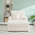 39 Inch Spring Upholstered Armchair And Ottoman Set Comfortable Single Sofa With Cup Holder And Corduroy Fabric, Perfect For Living Room Or Bedroom White Corduroy 1 Seat