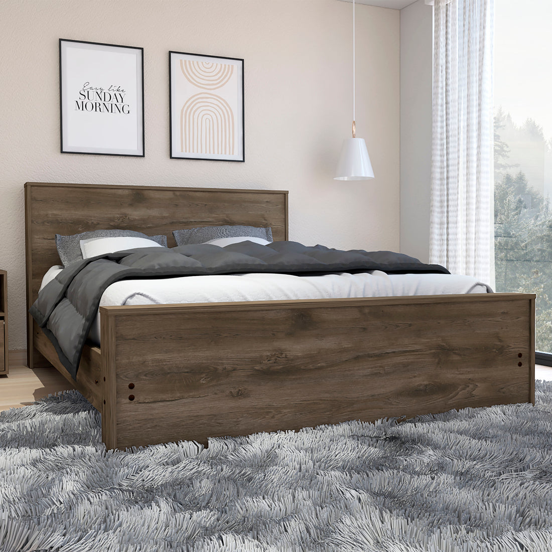 Galanto Full Size Platform Bed Base With Headboard Dark Brown Full Dark Brown Brown Particle Board