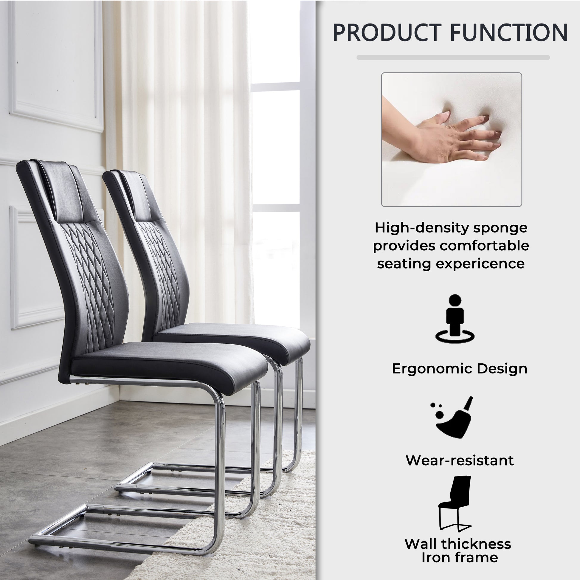 Table And Chair Set, Large Modern Rectangular Glass Table, Can Accommodate 6 8 People, Equipped With A 0.39 Inch Tempered Glass Tabletop And Large Mdf Table Legs, Comfortable And Soft Chairs. Transparent Mdf Glass