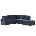 L Shaped Padded Modular Sofa With Storage Space, Usb Ports, And Cup Holders On The Armrests, Suitable For Living Rooms, Offices, And Apartments. Blue Wood Polyester 5 Seat