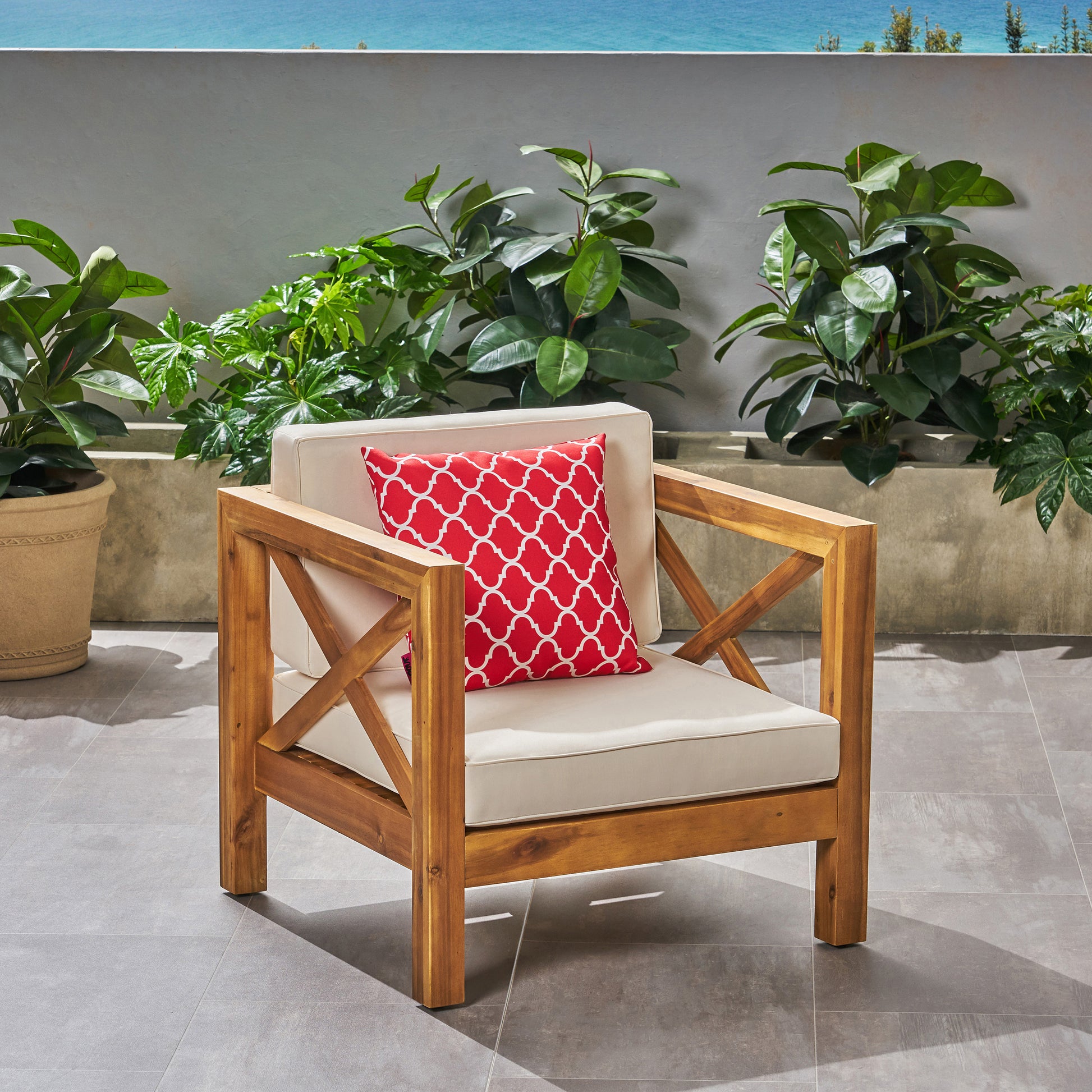 Brava Club Chair Teak Wood Waterproof Fabric