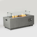 42Inch Rectangle Steel Fire Pit Outdoor Fire Table With Glass Wind Guard Gray Steel