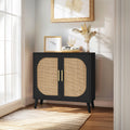 Buffet Cabinet With Storage, Accent Bathroom Floor Cabinet,With Two Doors And 4 Compartments Forstorage,Cabinet With Solid Wood Feet,Sideboard Cabinet For Hallway, Entry, Living Room, Black Black Particle Board