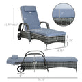 Outsunny Wicker Outdoor Chaise Lounge, 5 Level Adjustable Backrest Pe Rattan Pool Lounge Chair With Wheels, Cushion & Headrest, Mixed Gray And Gray Multicolor Rattan
