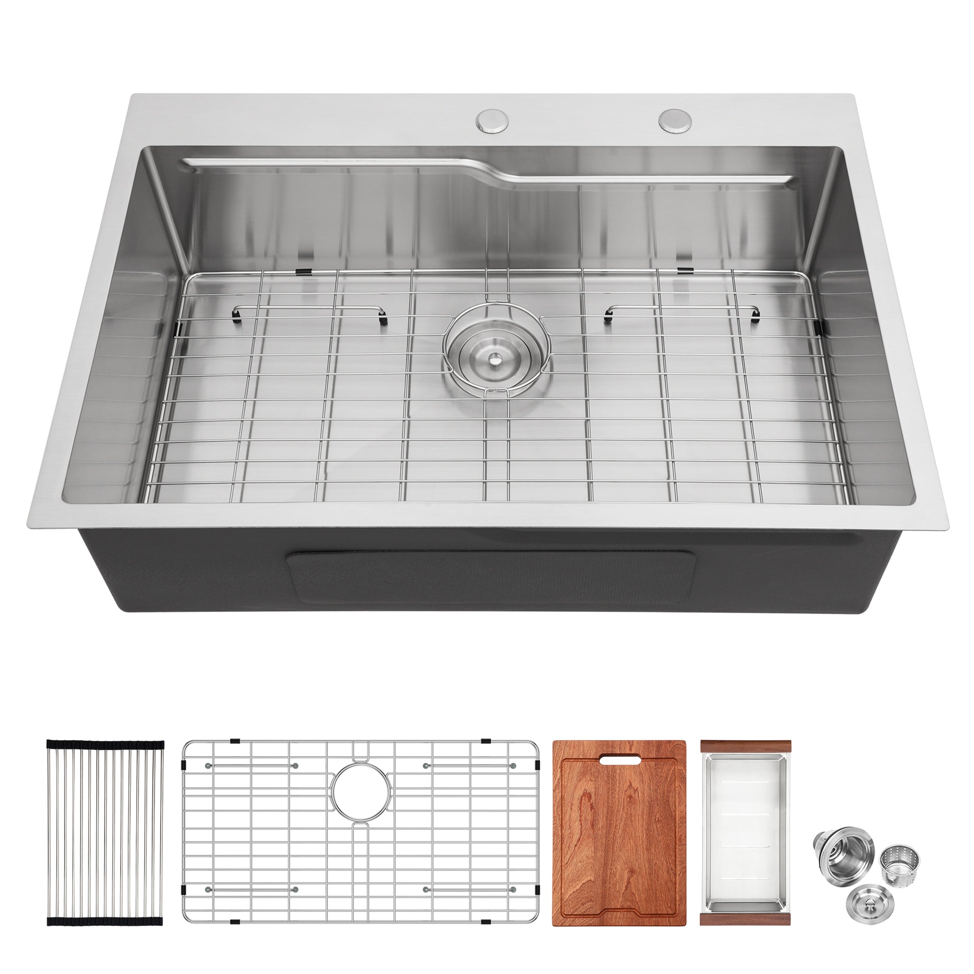 33" Drop In Kitchen Sink 33*22 Inch Kitchen Sink Drop In Topmount Single Bowl 16 Gauge Stainless Steel Ledge Workstation Kitchen Sinks Brushed Nickel Stainless Steel