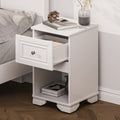 Elegant Design Nightstand With Drawer And Open Shelf For Bedroom, Retro Style Bedside Table With Classic Design And Metal Handle,White White Wood
