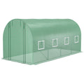 Outsunny 14.6' X 6.6' X 6.6' Walk In Tunnel Hoop Greenhouse With Mesh Door & 8 Windows, Large Green House For Plants, Flowers, Vegetables, Galvanized Steel Frame & Pe Cover, Green Green Steel