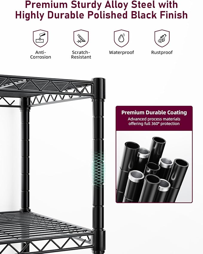 5 Tier Heavy Duty Storage Shelving Unit, 1250 Lbs Loading Capacity, 29.92" W X 13.98" D X 61.02" H, Black Black Steel