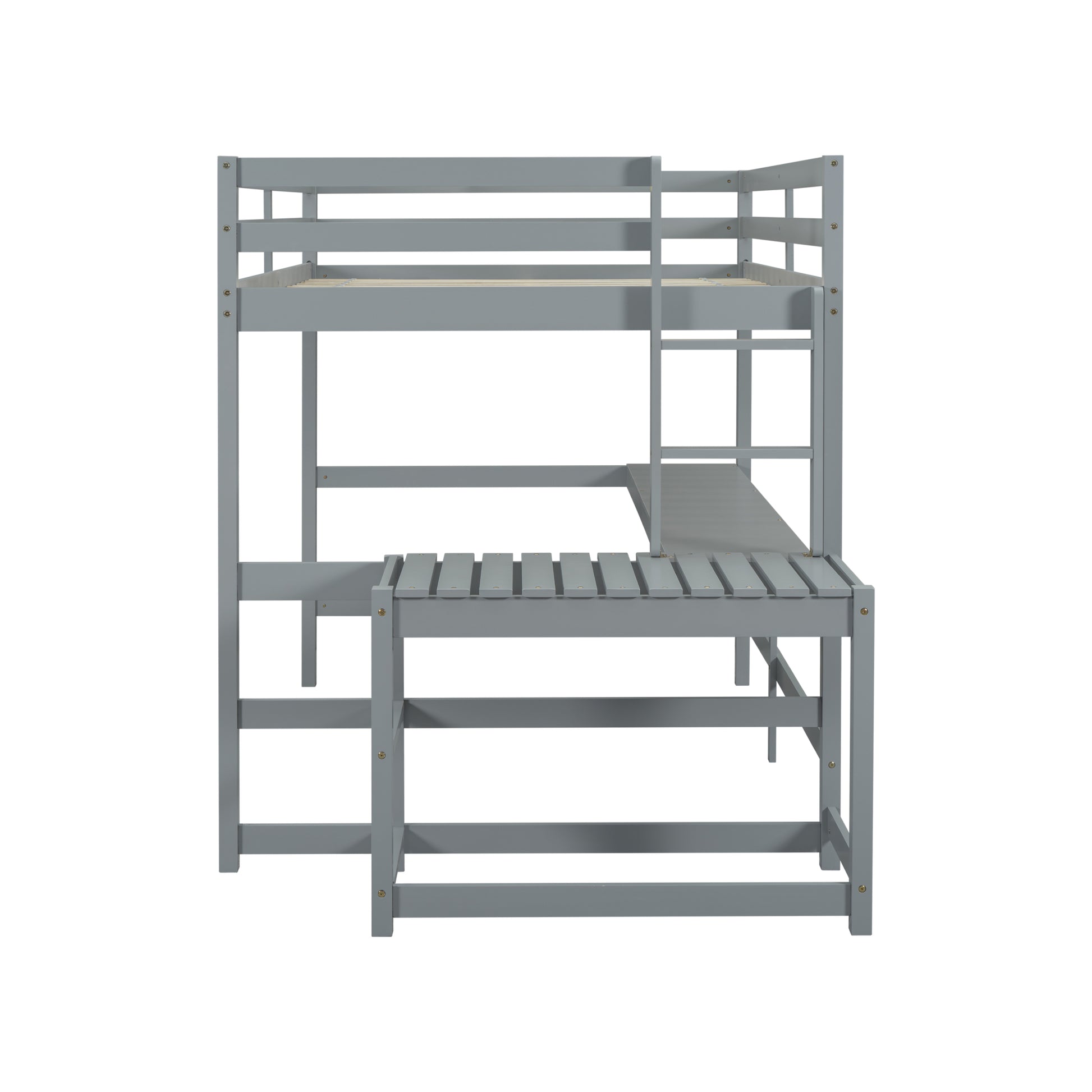 Full Loft Bed With Built In Desk, Ladder Platform, Ladders, Guardrails,Grey Full Grey Bedroom American Design Pine