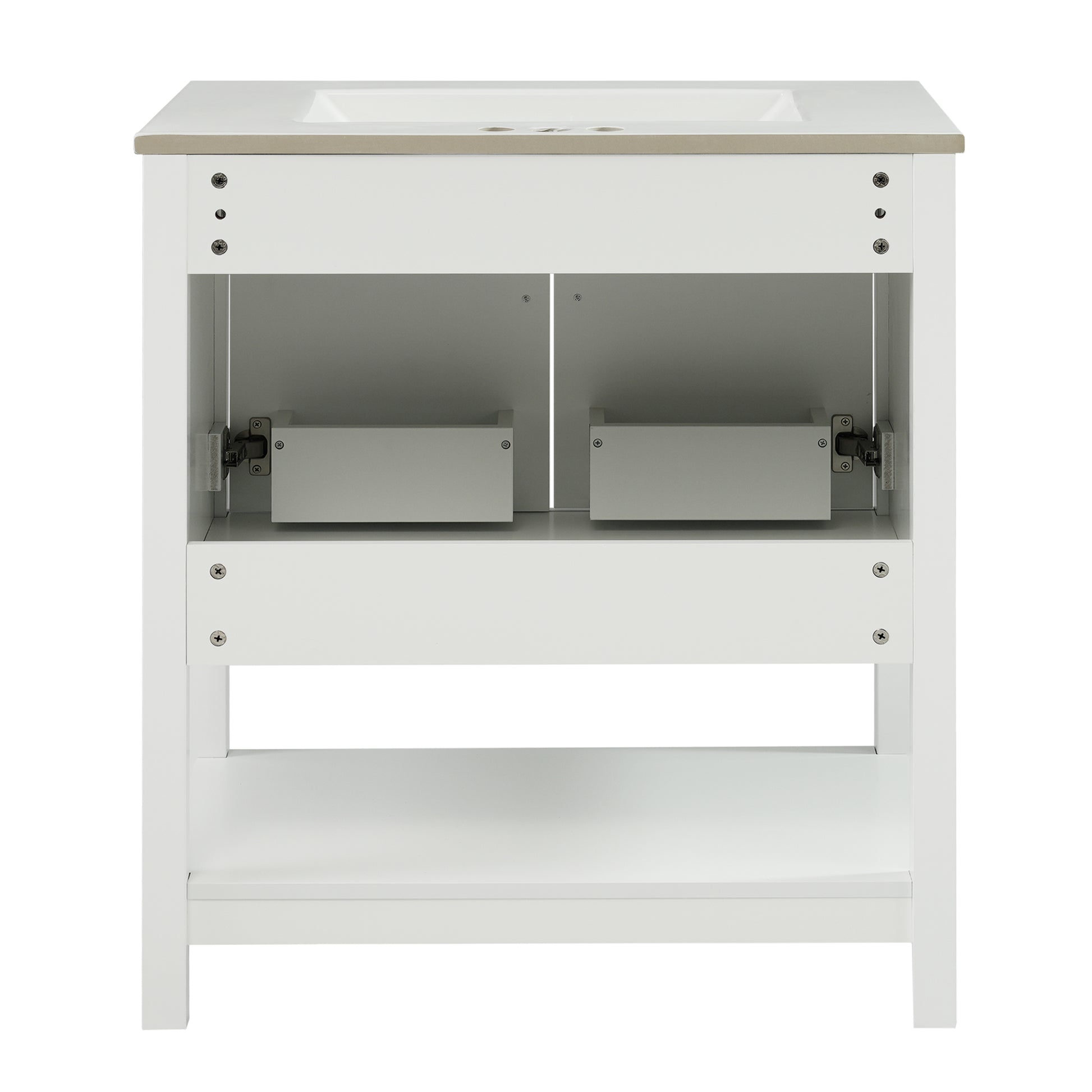 30 Inch White Bathroom Vanity With Ceramic Sink And Versatile Storage Ideal For Small Bathrooms White Bathroom Solid Wood Mdf