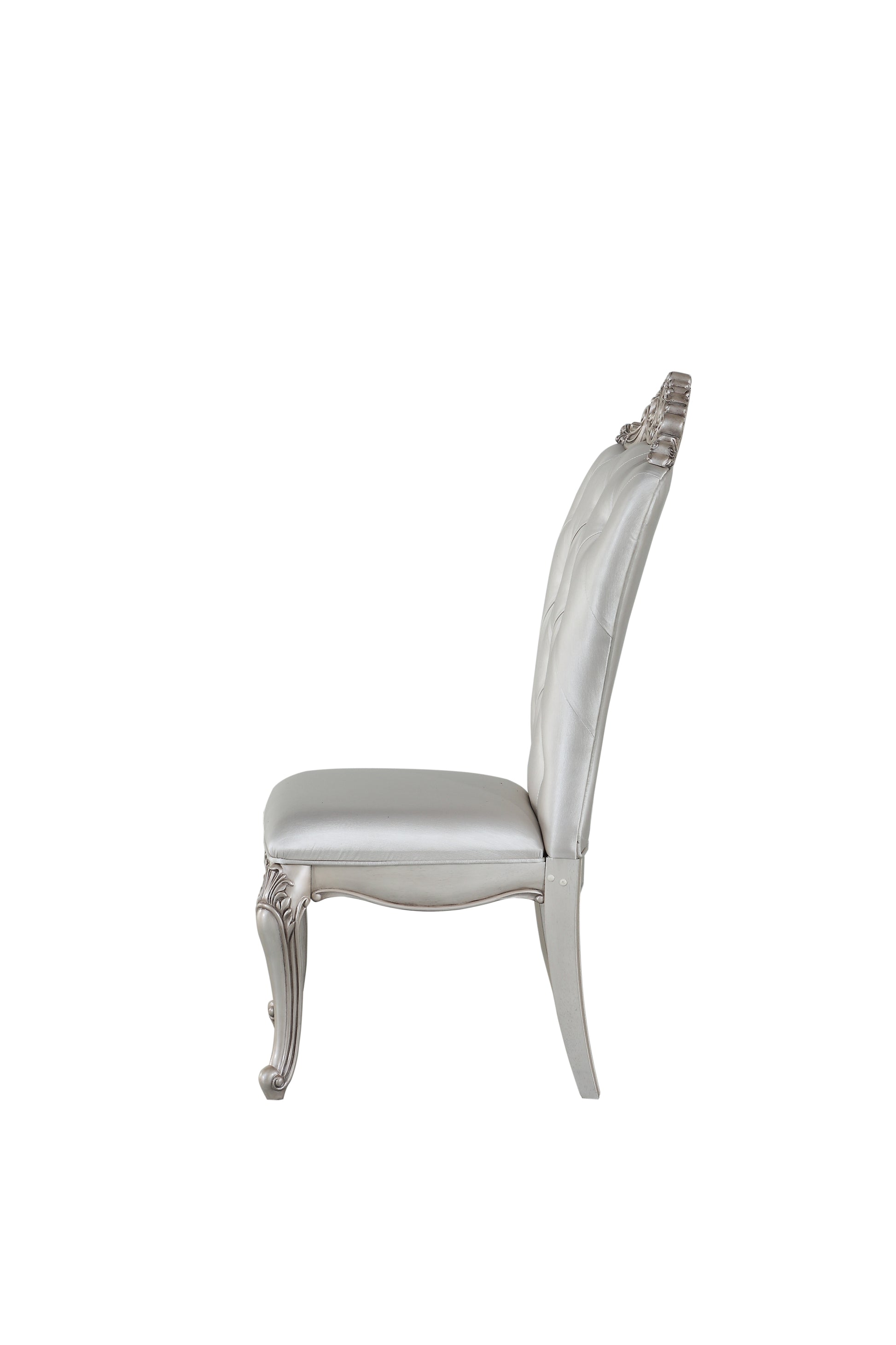 Wooden Side Chairs With Button Tufting, Set Of Two, Cream And White Beige White Wood Fabric