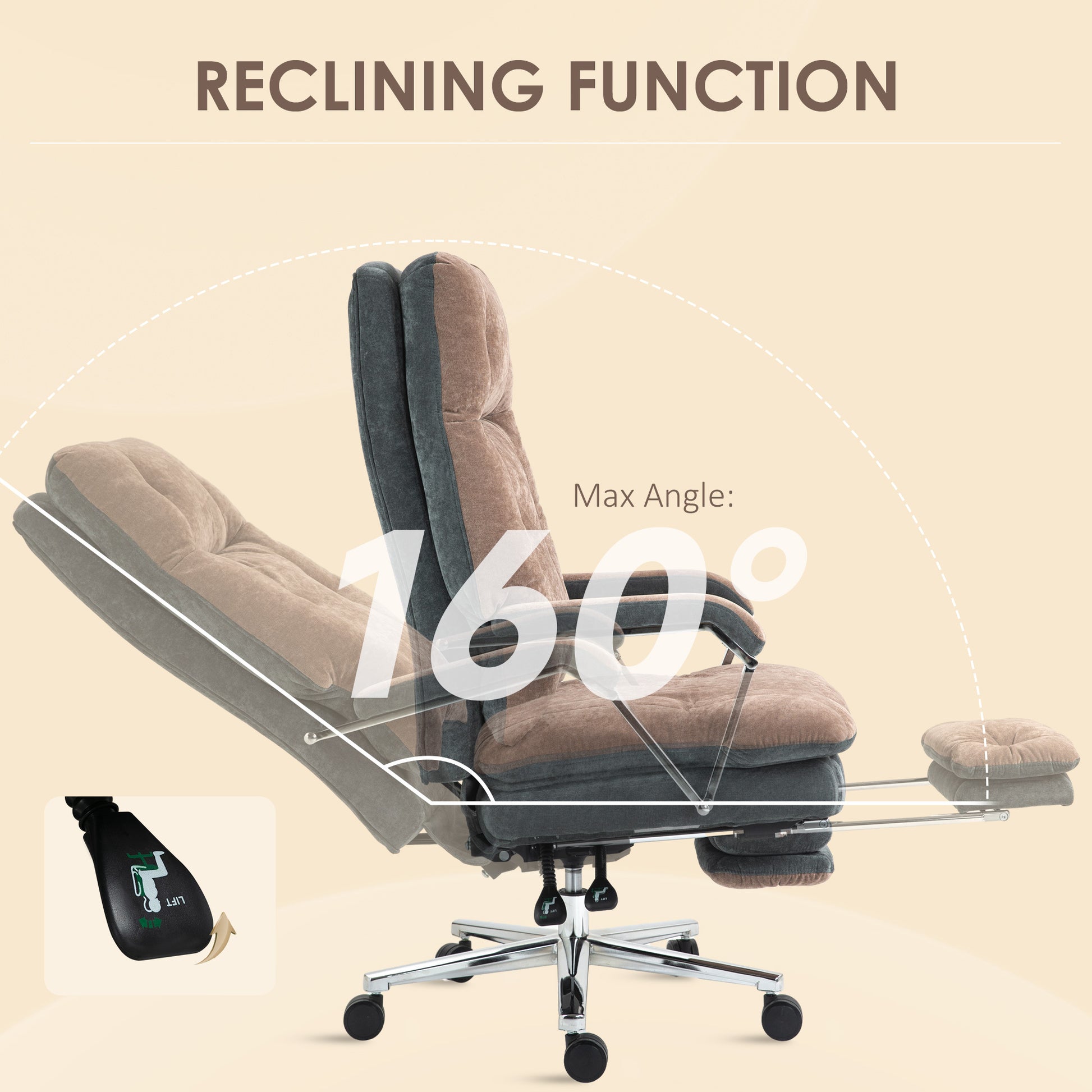 Homcom Big And Tall Office Chair 400 Lbs With Double Tier Padded, Executive Office Chair, High Back Reclining Computer Chair With Foot Rest, Swivel Wheels, Coffee Coffee Polyester