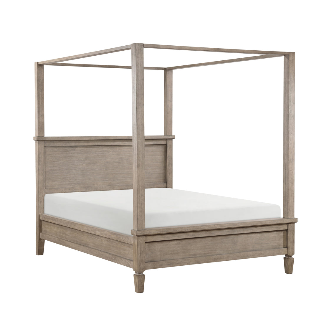 Gray Oak Finish Platform Queen Canopy Bed 1Pc Durable Wooden Bedroom Furniture Poster Bed Box Spring Not Required Queen Oak Wood Bedroom Canopy Wood