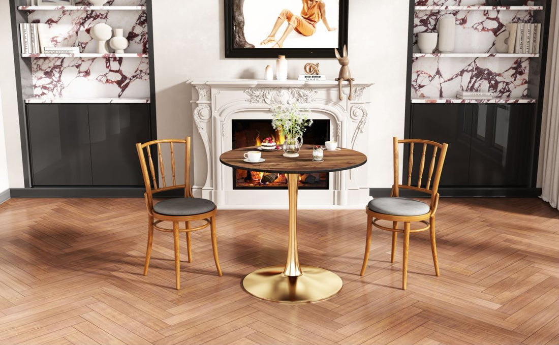 Tulip Dining Table ,Round, 80Cm Nature Wood, Dia 80, Golden Leground Table For 2 People 3 People ,1Pc Per Ctn Natural Wood Wash Mdf