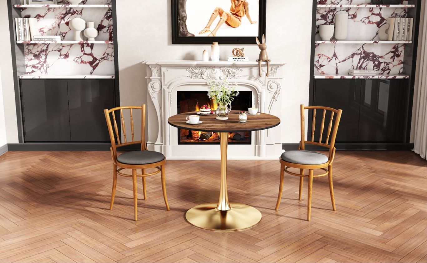 Tulip Dining Table ,Round, 80Cm Nature Wood, Dia 80, Golden Leground Table For 2 People 3 People ,1Pc Per Ctn Natural Wood Wash Mdf