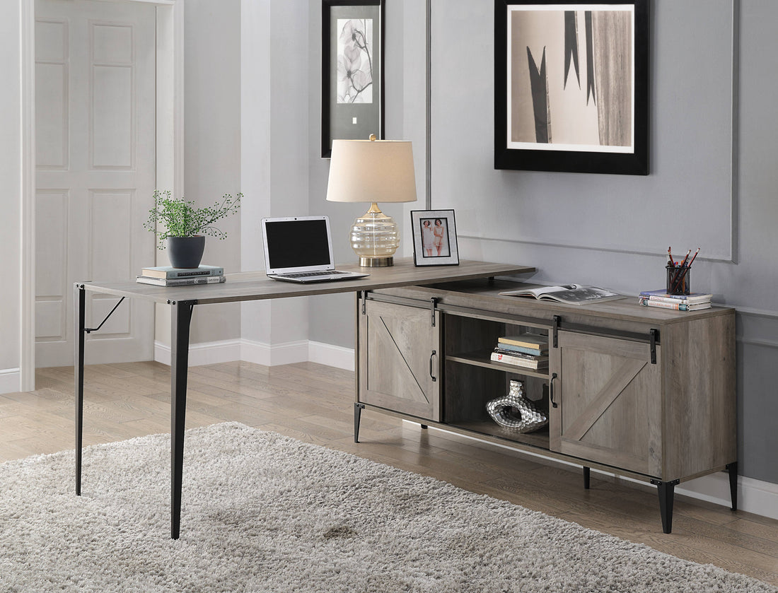 Zakawani Gray Oak & Black Finish Writing Desk With A Cabinet Gray Wood