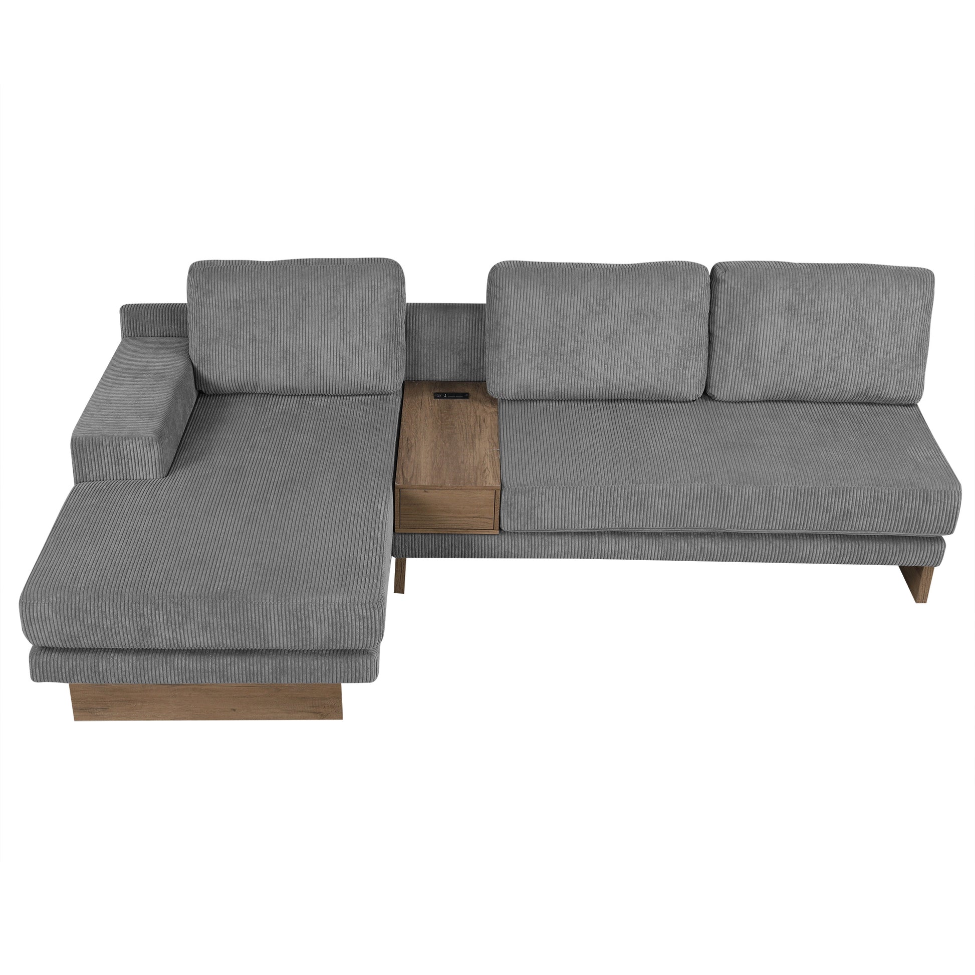 114" L Shaped Sofa Sectional Sofa With Two Usb Ports And Two Power Sockets, A Storage Drawer And A Reversible Chaise Lounge For Living Room, Grey Grey Foam Corduroy 3 Seat